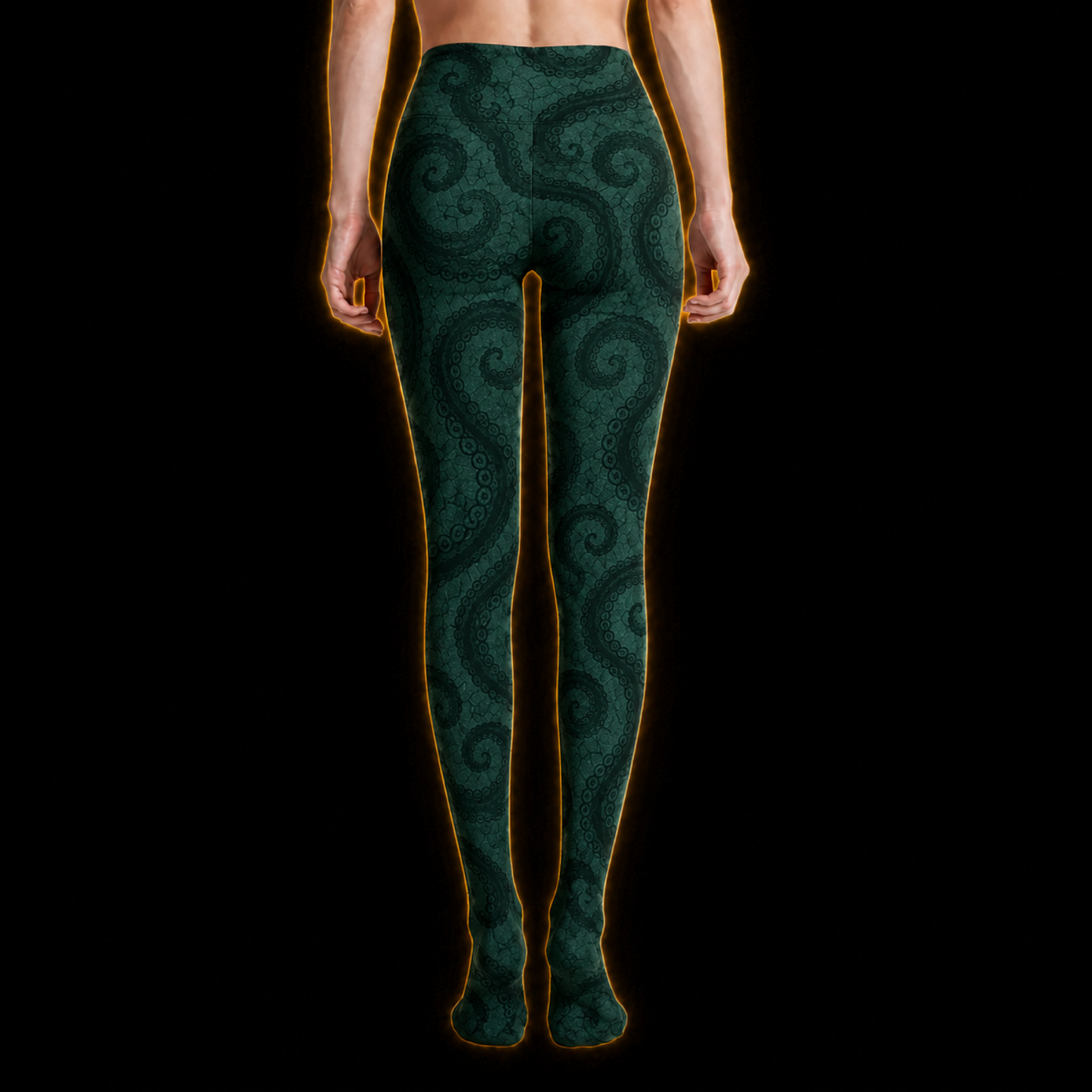 Crosfil Jade Grasp Footed Tights — Emerald Tentacle Damask Print