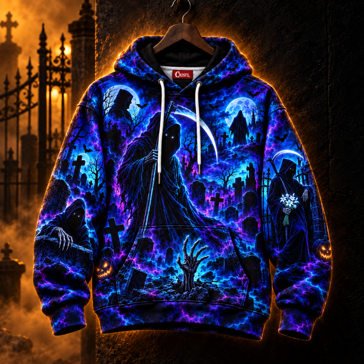 Crosfil Last Call Hoodie — Grim Reaper Graveyard Halloween All-Over Print