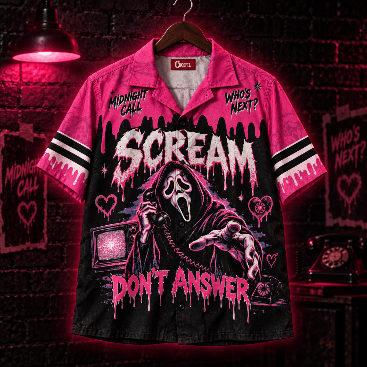 Midnight Call Hawaiian Shirt Pink Horror Print