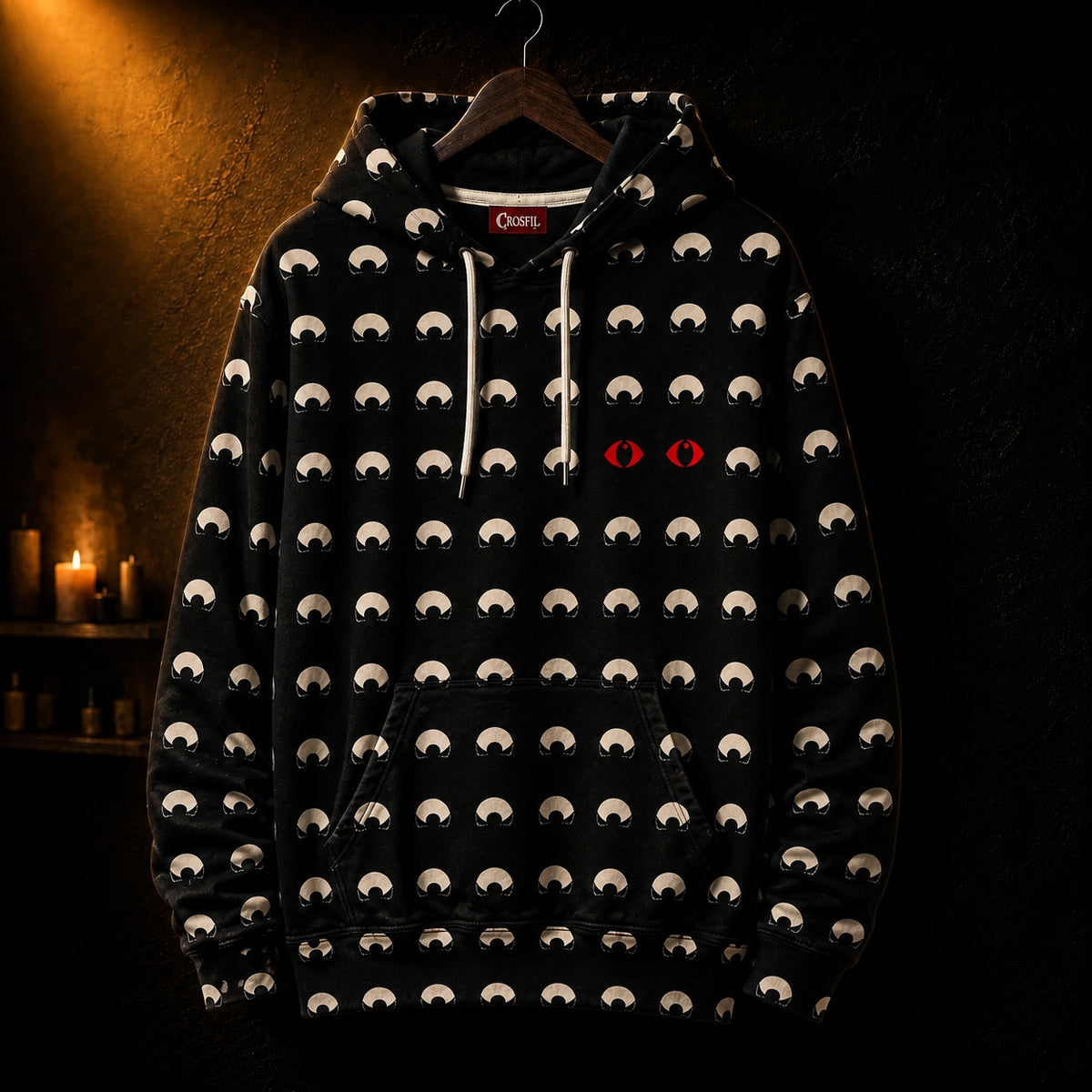 Crosfil Wide Awake Hoodie — Minimalist Eye Grid All-Over Print