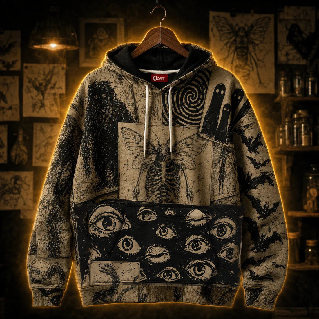 Crosfil The Archive Hoodie — Cryptid Ink Studies Dark Academia Print