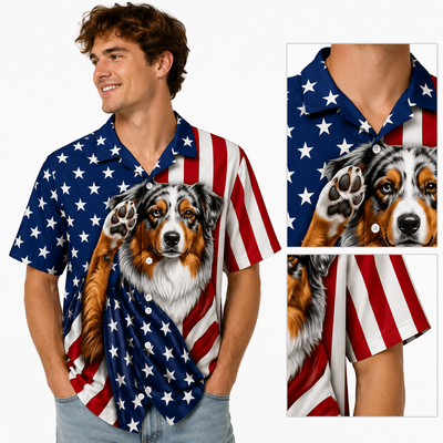 Custom Dog Flag Hawaiian Shirt — Patriotic Dog Stars & Stripes Button-Up