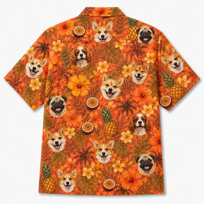 Custom Dog Face Hawaiian Shirt — Personalized Tropical Pineapple Sunset Pet Photo Aloha Shirt
