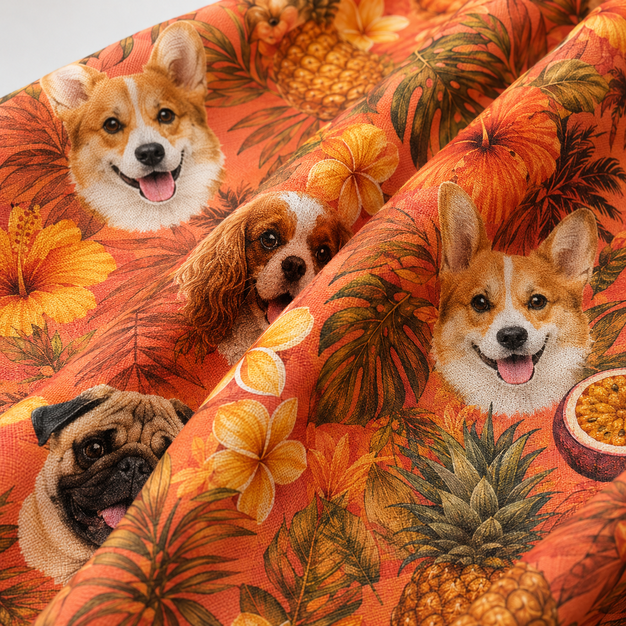 Custom Dog Face Hawaiian Shirt — Personalized Tropical Pineapple Sunset Pet Photo Aloha Shirt