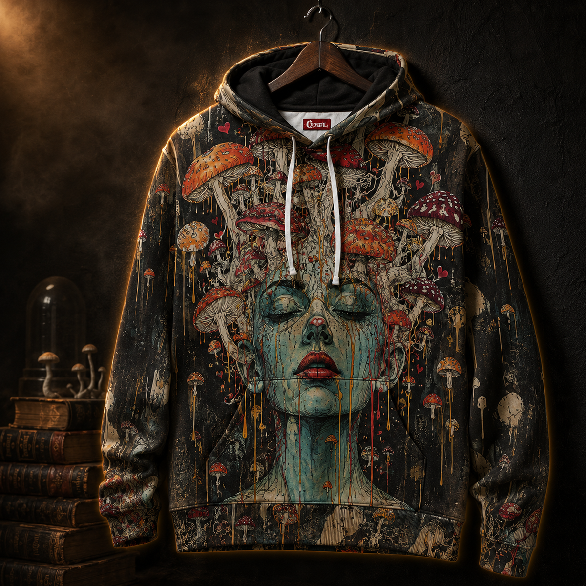 Crosfil Fruiting Body Hoodie — Psychedelic Mushroom Head Art Print