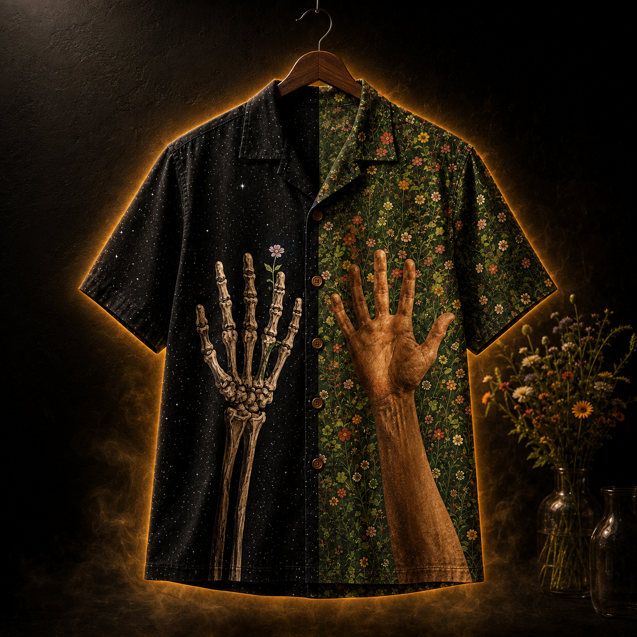 Crosfil Show of Hands Hawaiian Shirt — Life & Death Split Print