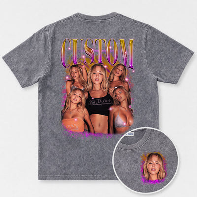 Custom Face Photo Wash T-Shirt – Personalized Face Tee - 160226