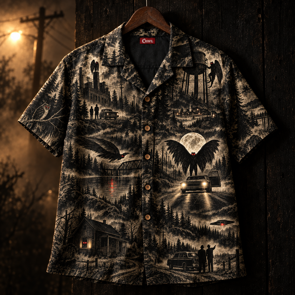 Point Pleasant 3D Hawaiian Shirt — Anaglyph Mothman Toile Print