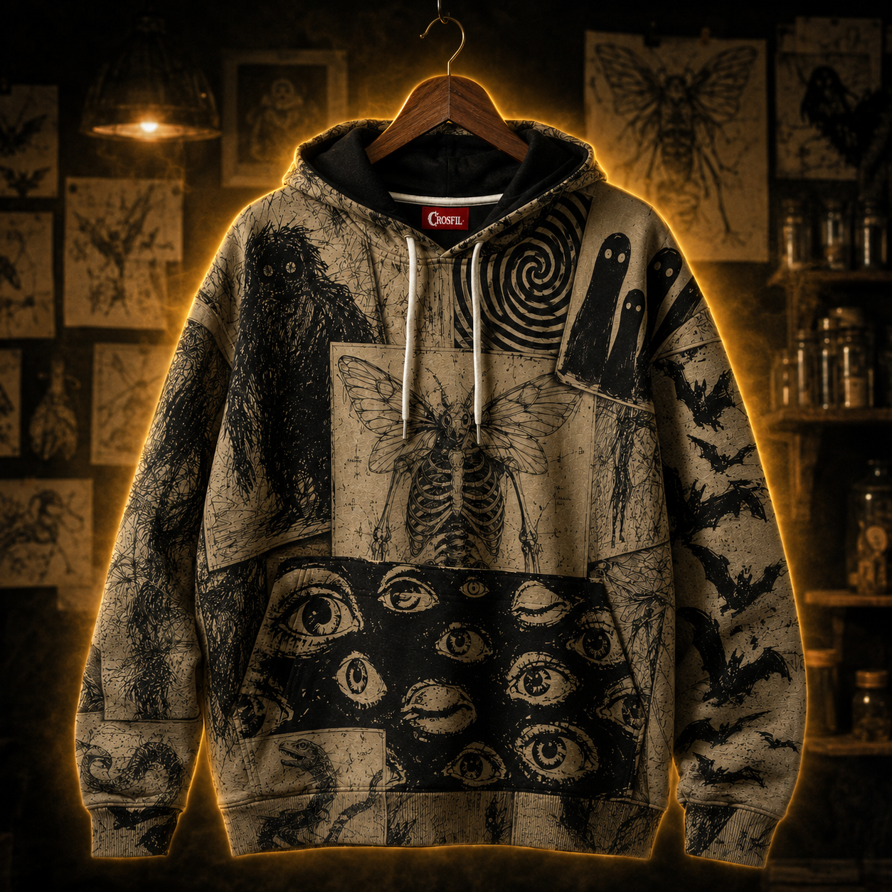 Crosfil The Archive Hoodie — Cryptid Ink Studies Dark Academia Print