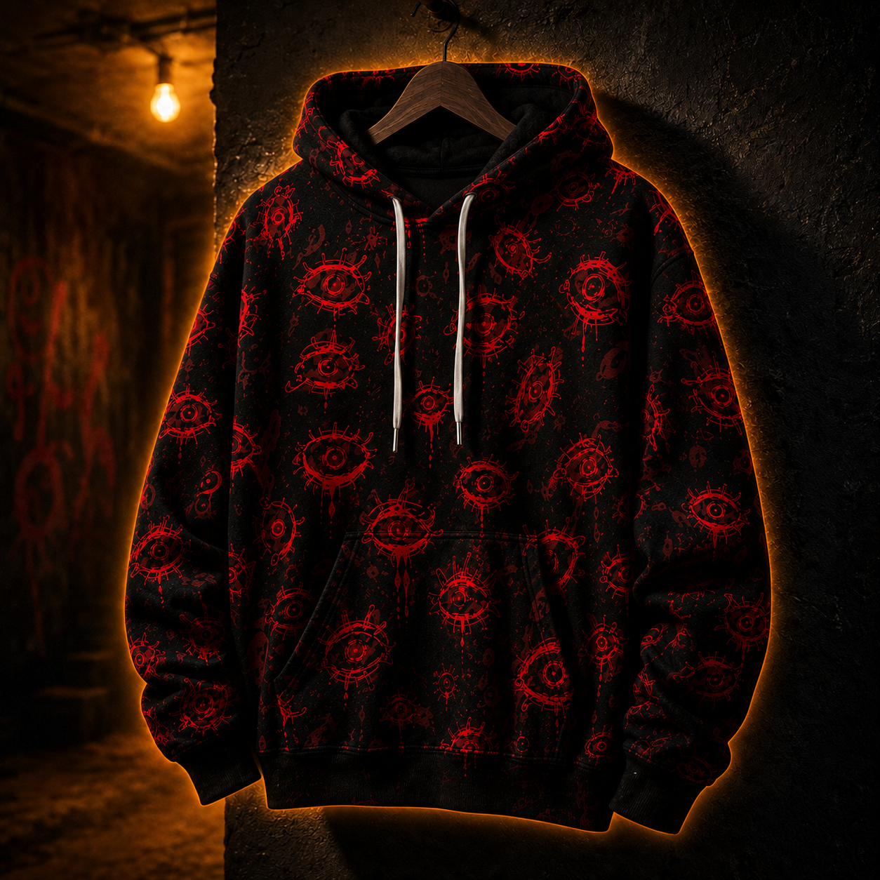 Crosfil Witness Hoodie — Red Eyes Gothic Horror All-Over Print