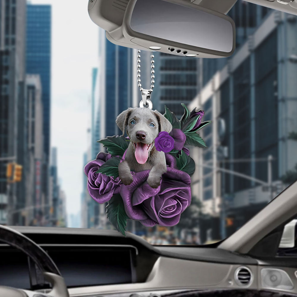 Weimaraner In Purple Rose Car Hanging Ornament