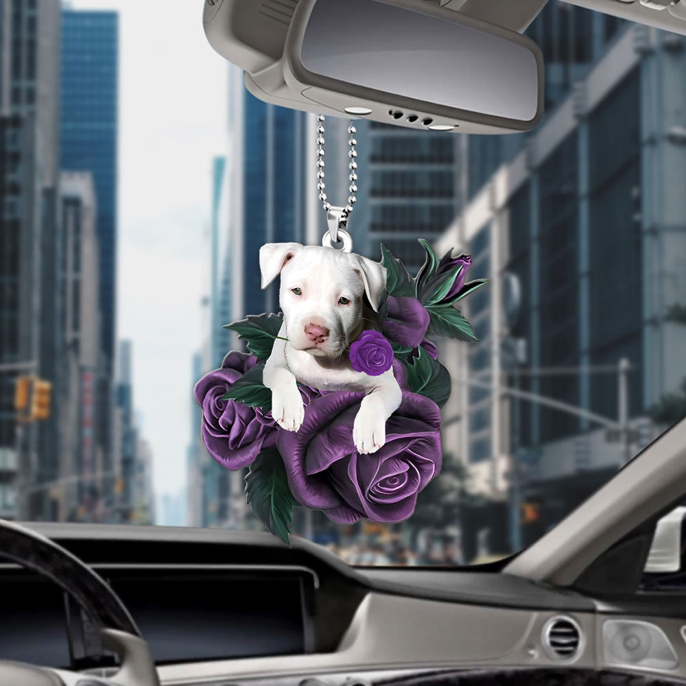 Staffordshire Bull Terrier In Purple Rose Car Hanging Ornament