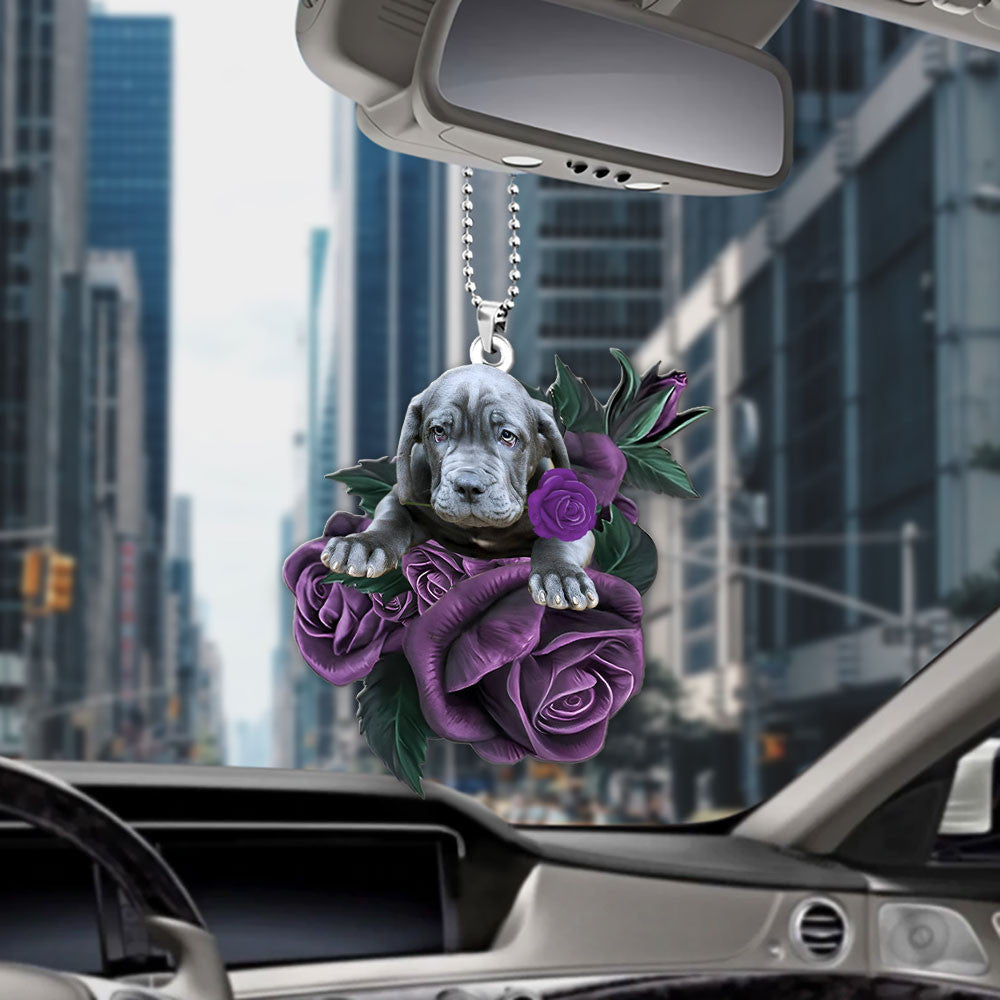Neapolitan Mastiff In Purple Rose Car Hanging Ornament