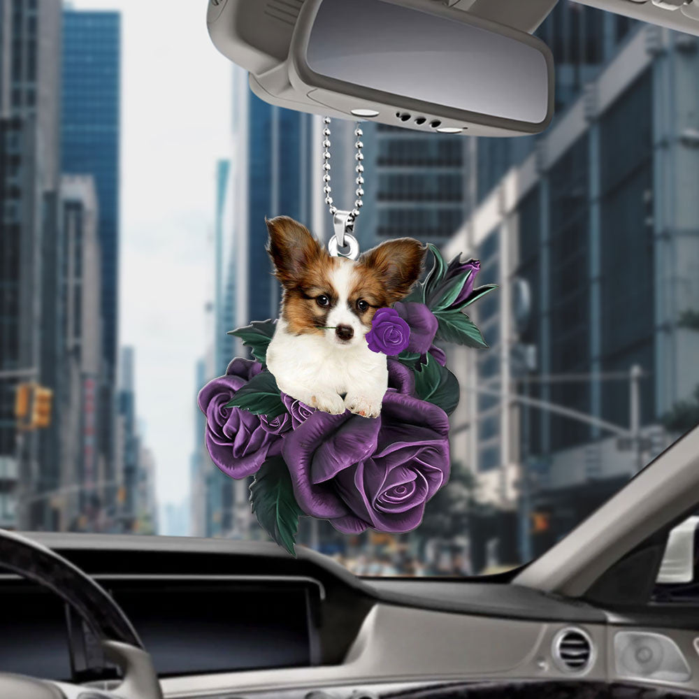 Papillon In Purple Rose Car Hanging Ornament