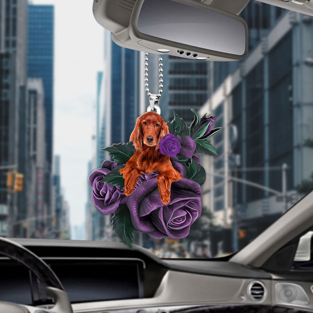 Irish Setter In Purple Rose Car Hanging Ornament