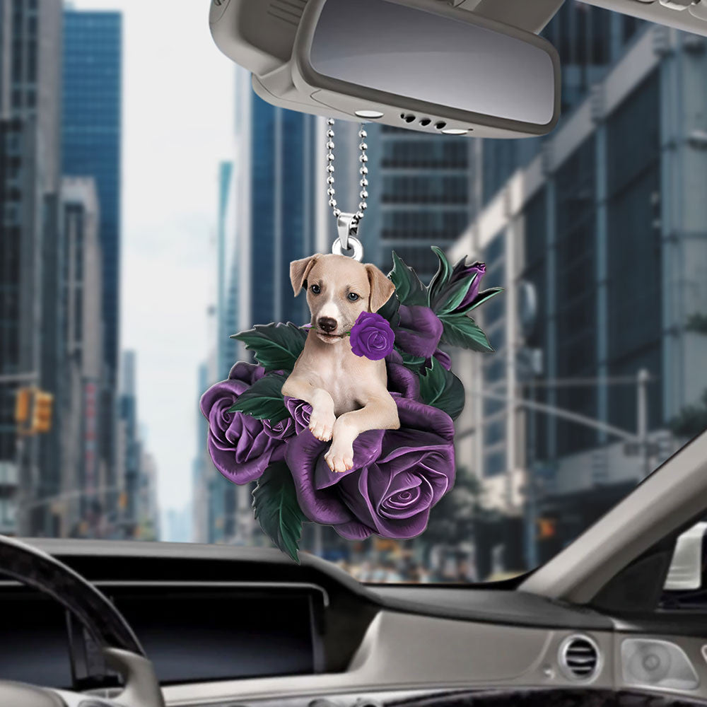 Greyhound In Purple Rose Car Hanging Ornament