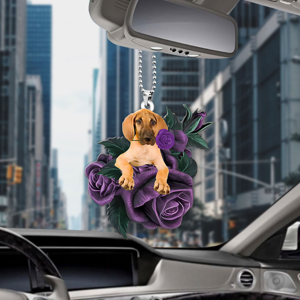 Great Dane In Purple Rose Car Hanging Ornament