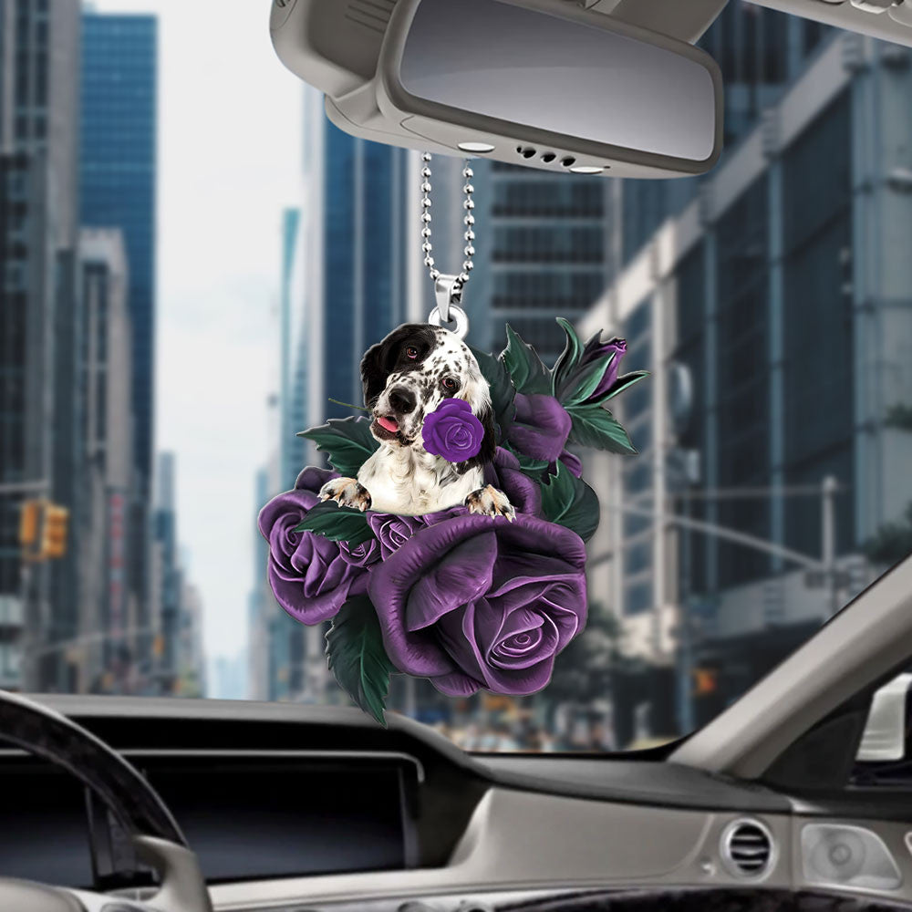 English Setter In Purple Rose Car Hanging Ornament