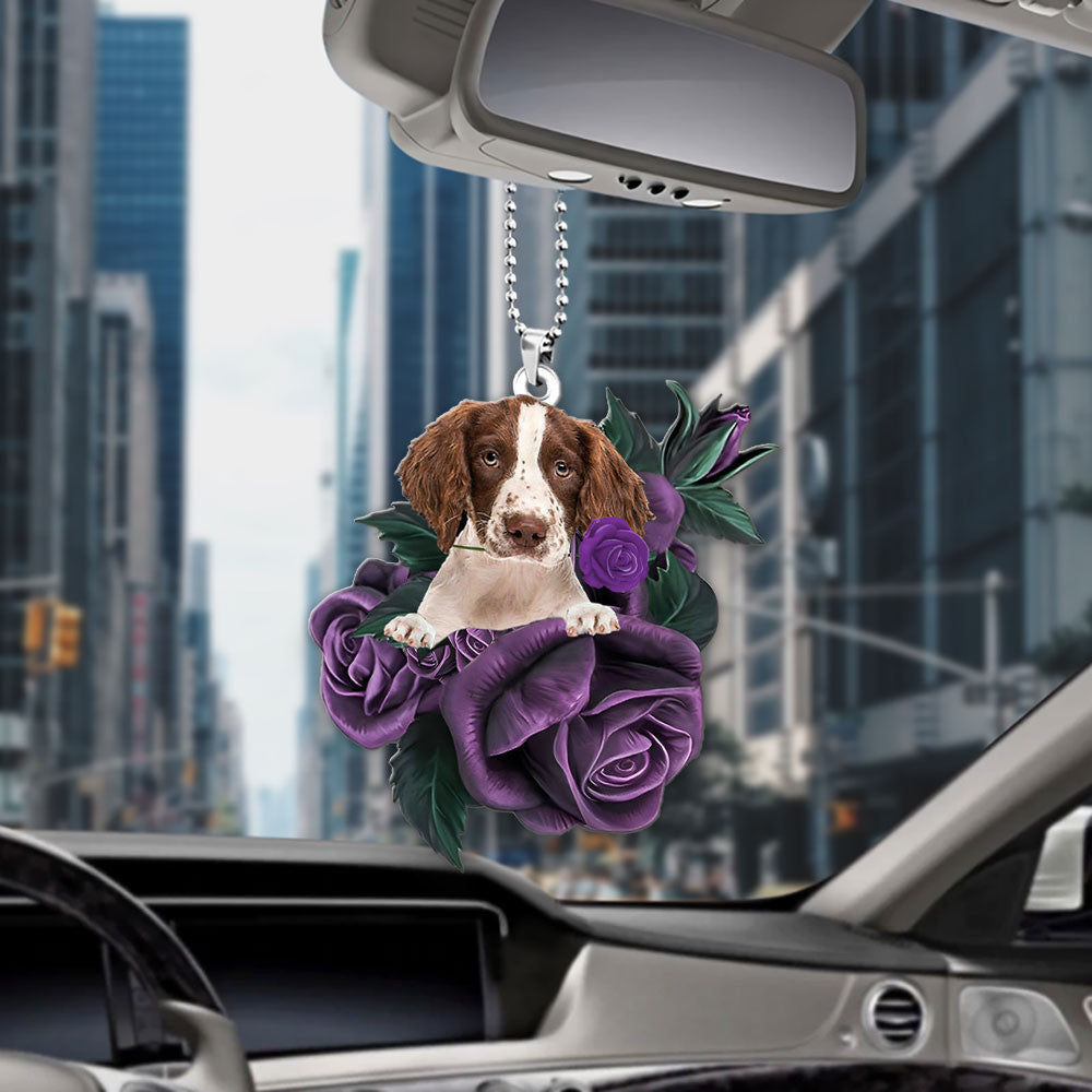 English Springer Spaniel In Purple Rose Car Hanging Ornament