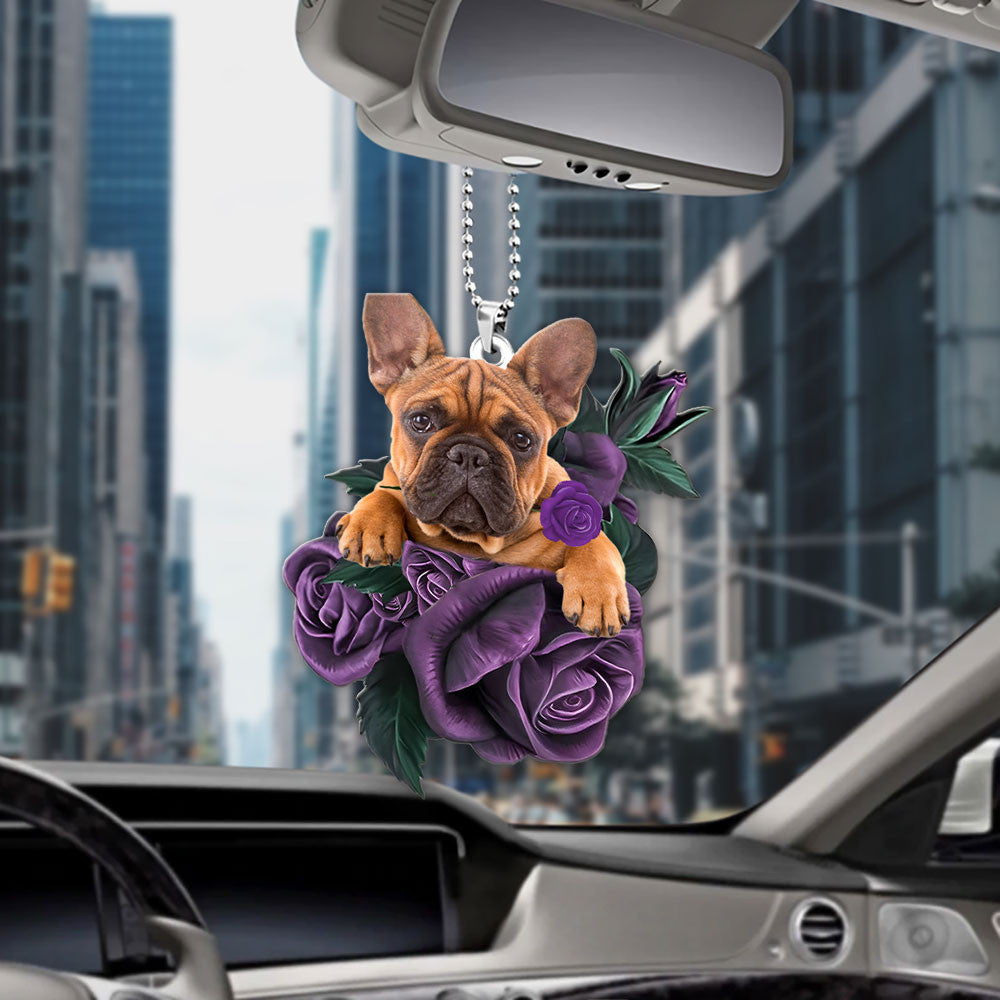 French Bulldog In Purple Rose Car Hanging Ornament