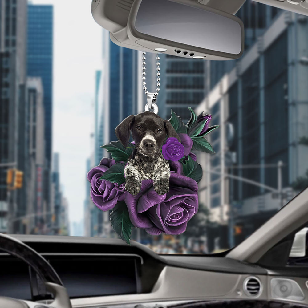 German Shorthaired Pointer In Purple Rose Car Hanging Ornament