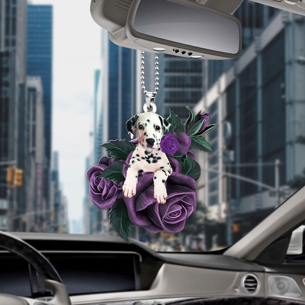Dalmatian In Purple Rose Car Hanging Ornament