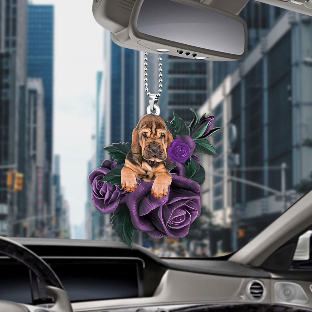 Bloodhound In Purple Rose Car Hanging Ornament