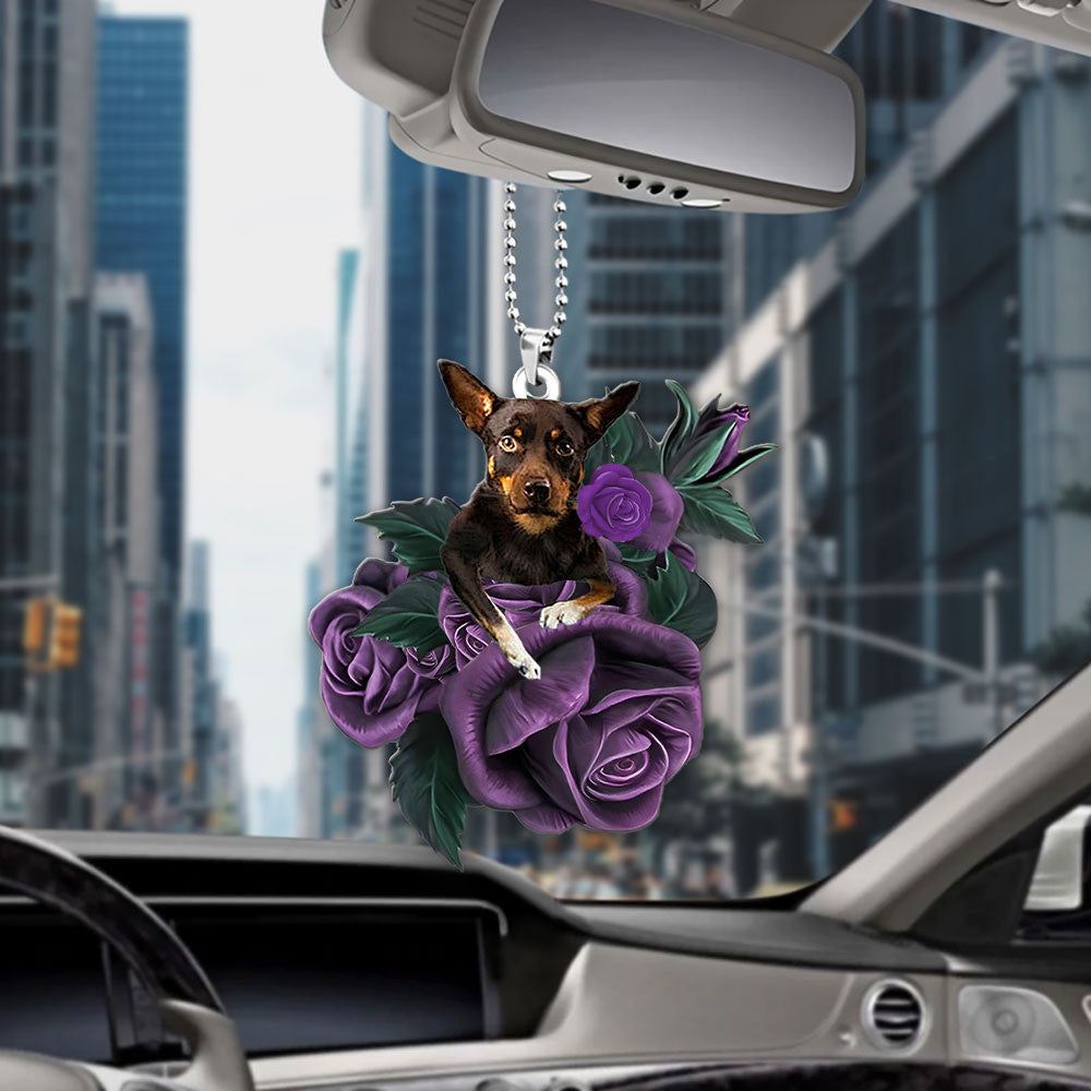 Australian Kelpie In Purple Rose Car Hanging Ornament