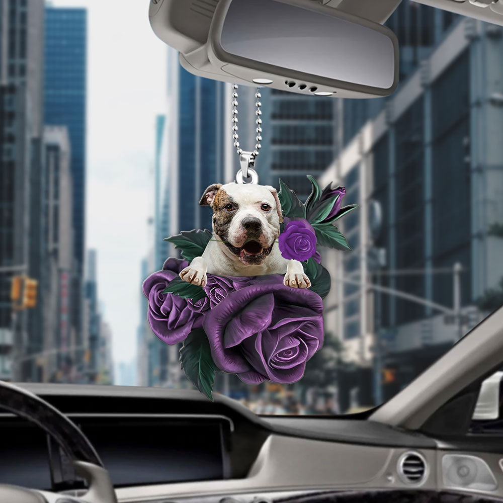 American BullDog In Purple Rose Car Hanging Ornament