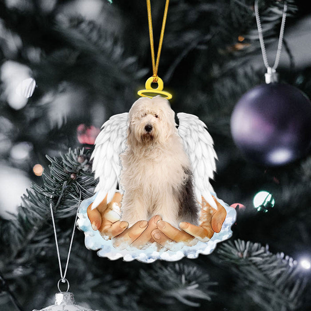 Old English Sheepdog In The Hands Of God Car Hanging Ornament
