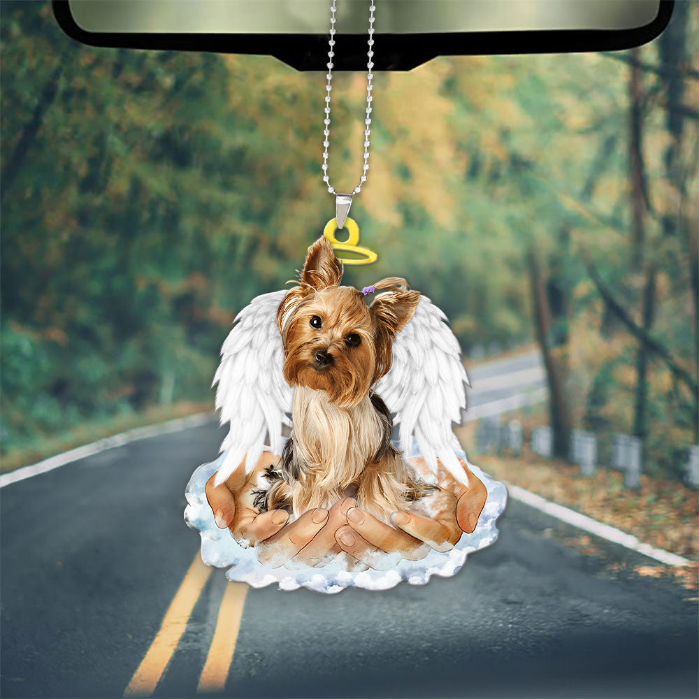 Yorkshire Terrier Gold In The Hands Of God Car Hanging Ornament