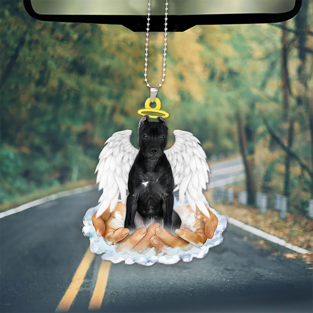 Pitbull Color Black In The Hands Of God Car Hanging Ornament