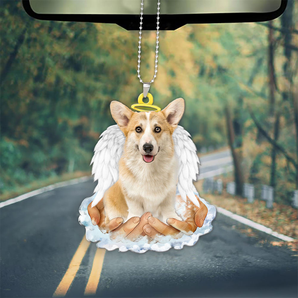 Pembroke Welsh Corgi Fawn & White In The Hands Of God Car Hanging Ornament