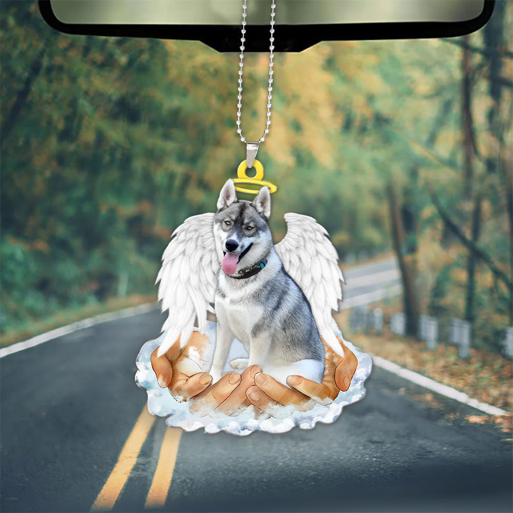 Husky White And Agouti In The Hands Of God Car Hanging Ornament