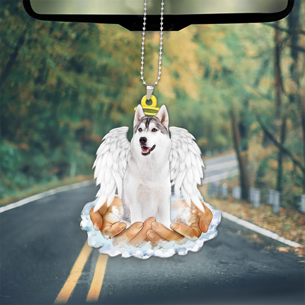 Husky Grey In The Hands Of God Car Hanging Ornament