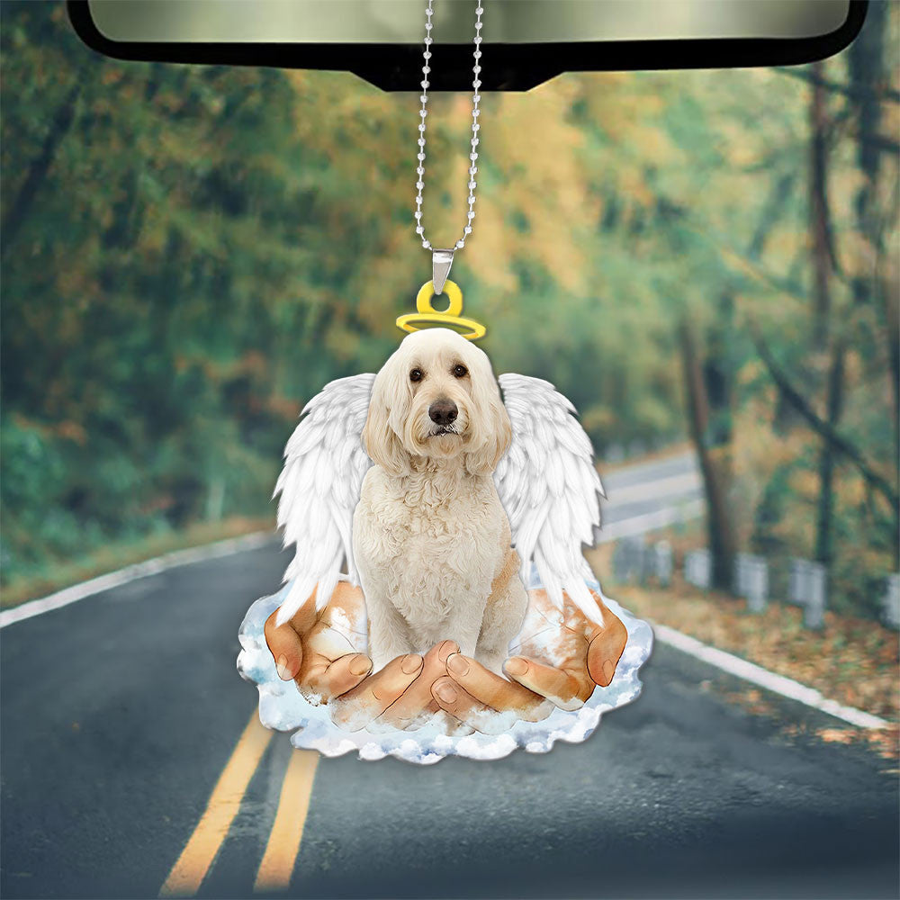 Goldendoodle Cream In The Hands Of God Car Hanging Ornament