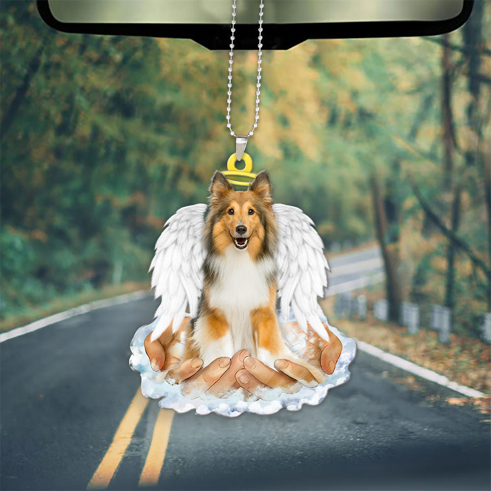 Shetland Sheepdog In The Hands Of God Car Hanging Ornament