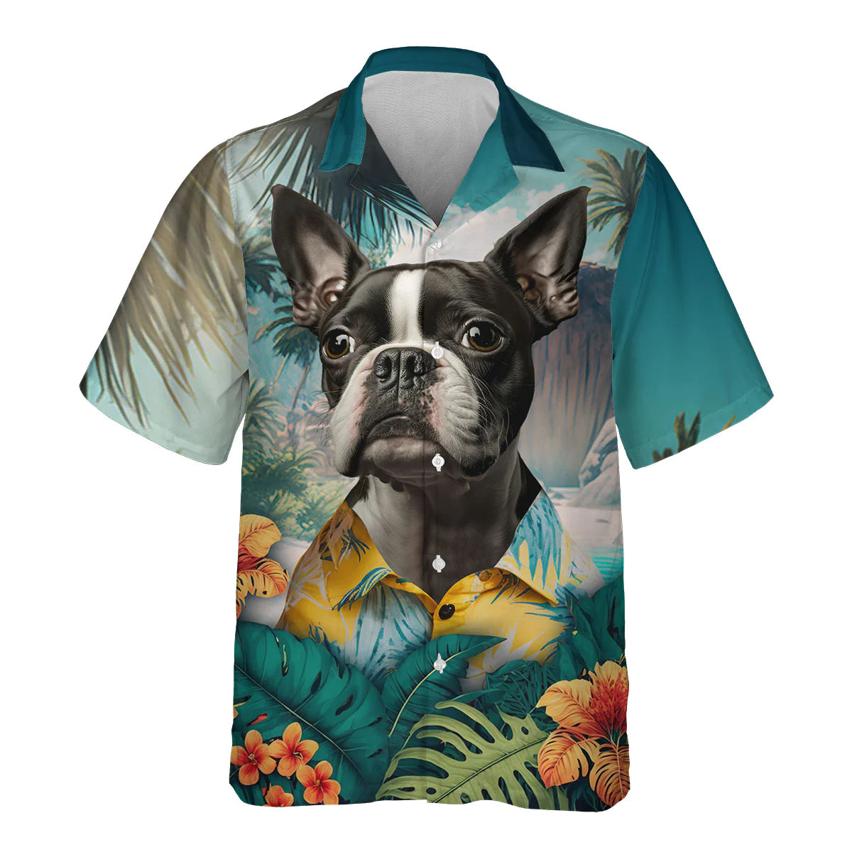 Boston Terrier AI - 3D Tropical Hawaiian Shirt