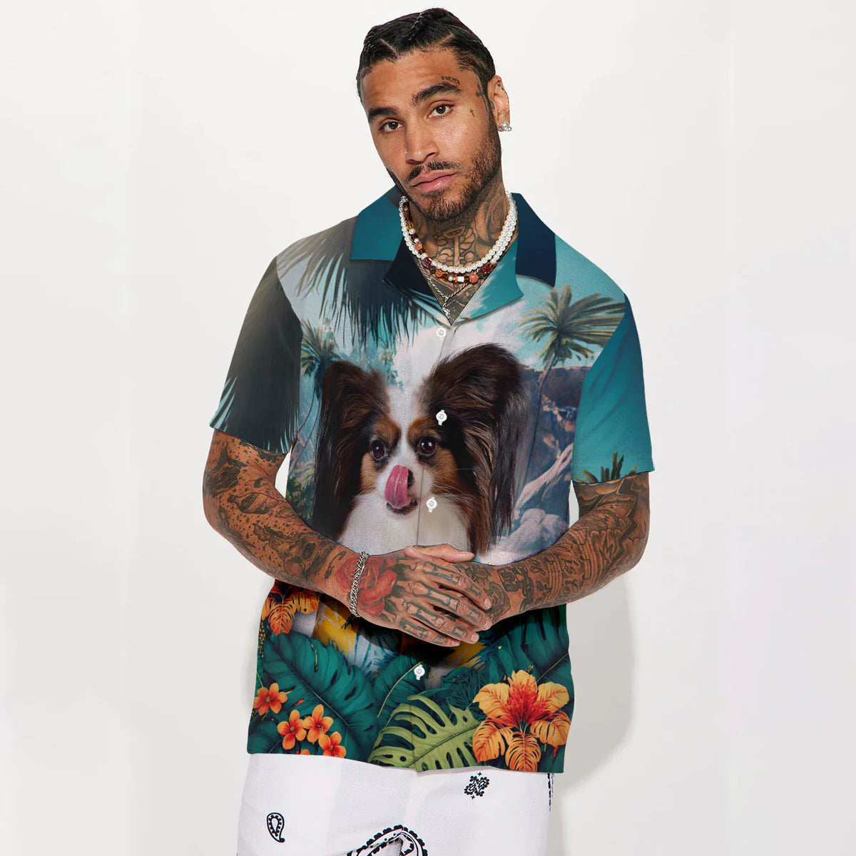 Papillon Dog - 3D Tropical Hawaiian Shirt