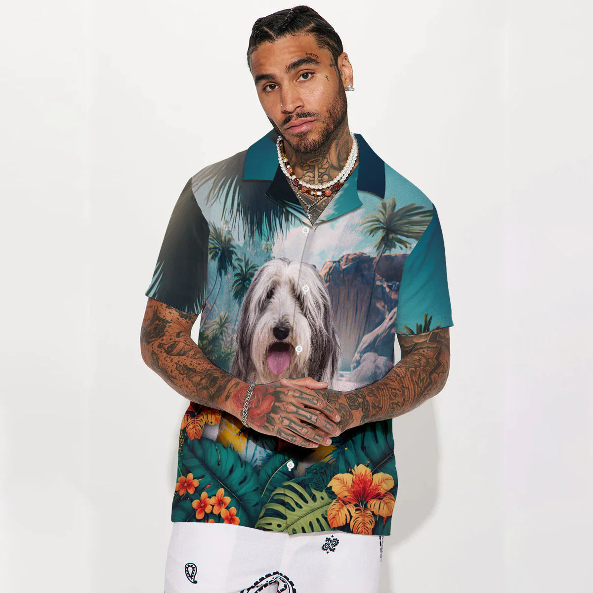 Bearded Collie - 3D Tropical Hawaiian Shirt