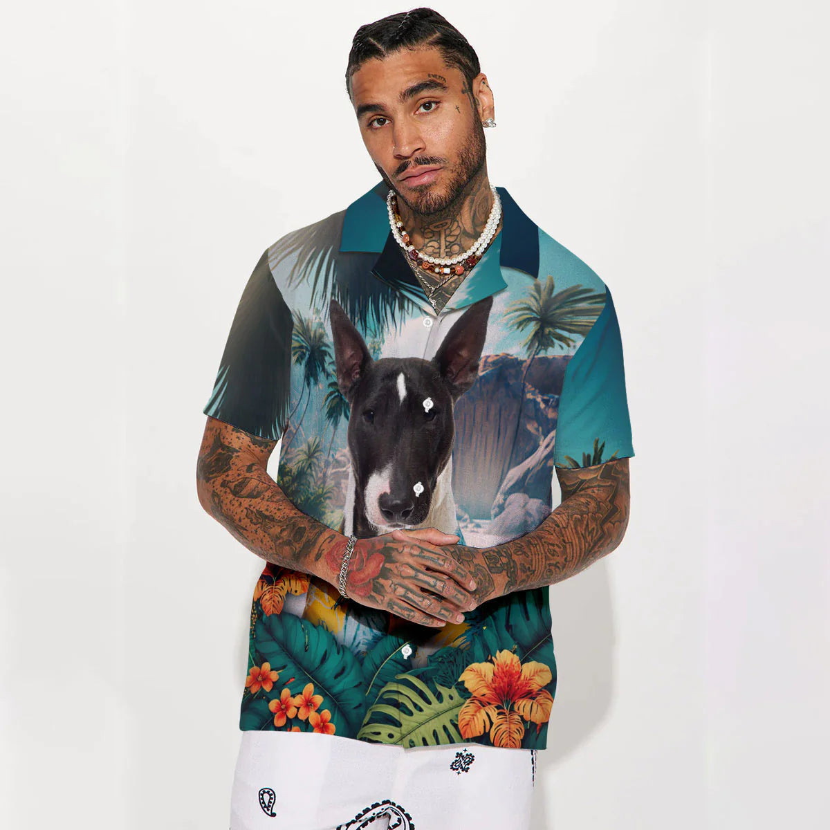 Bull Terrier - 3D Tropical Hawaiian Shirt