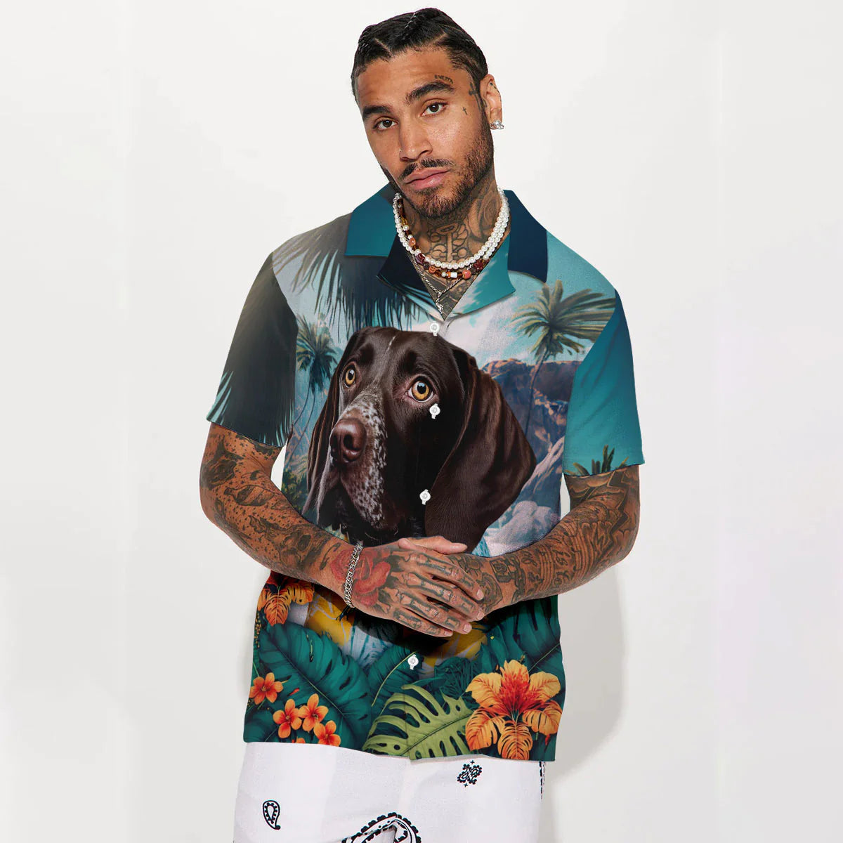 German Shorthaired Pointer - 3D Tropical Hawaiian Shirt