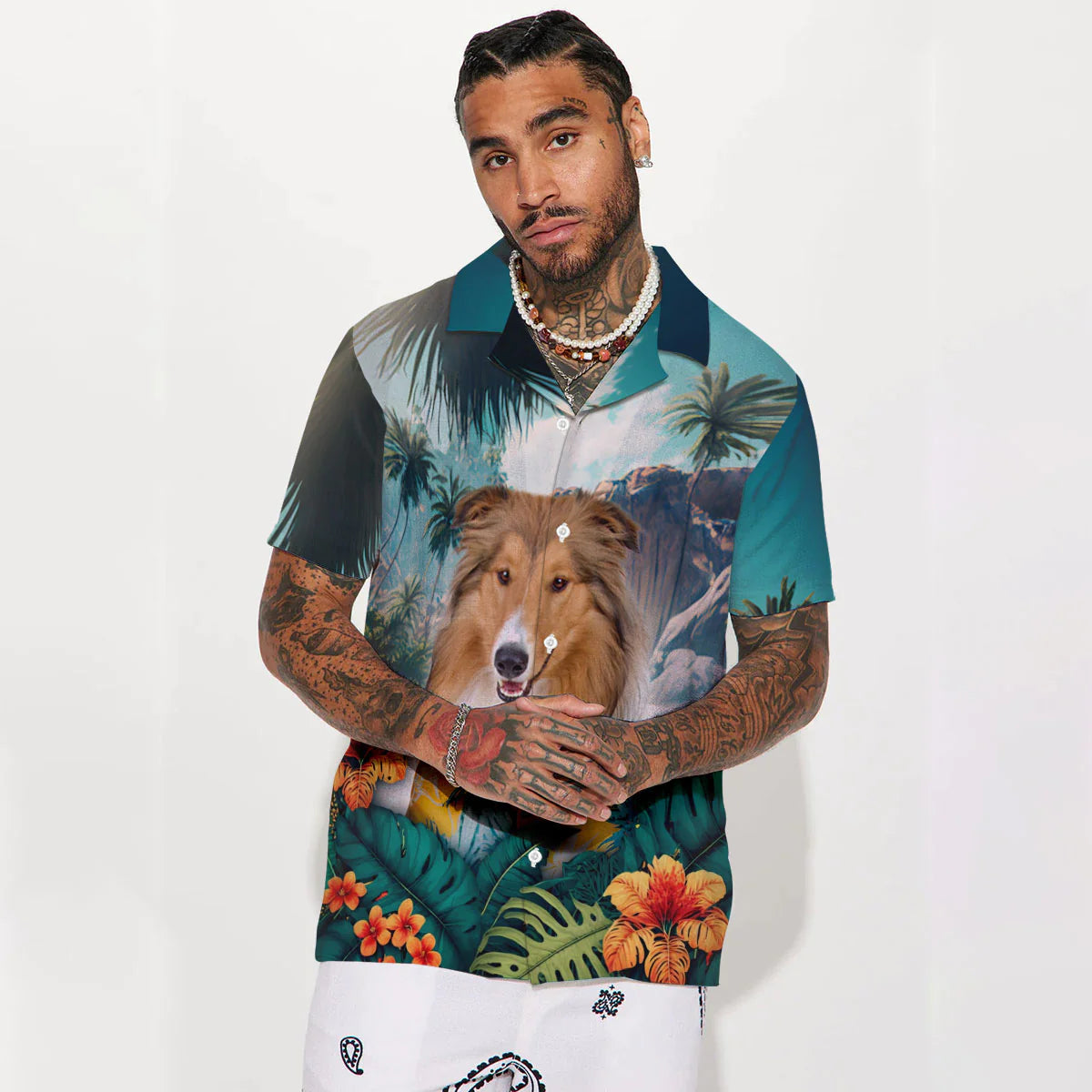 Rough Collie - 3D Tropical Hawaiian Shirt