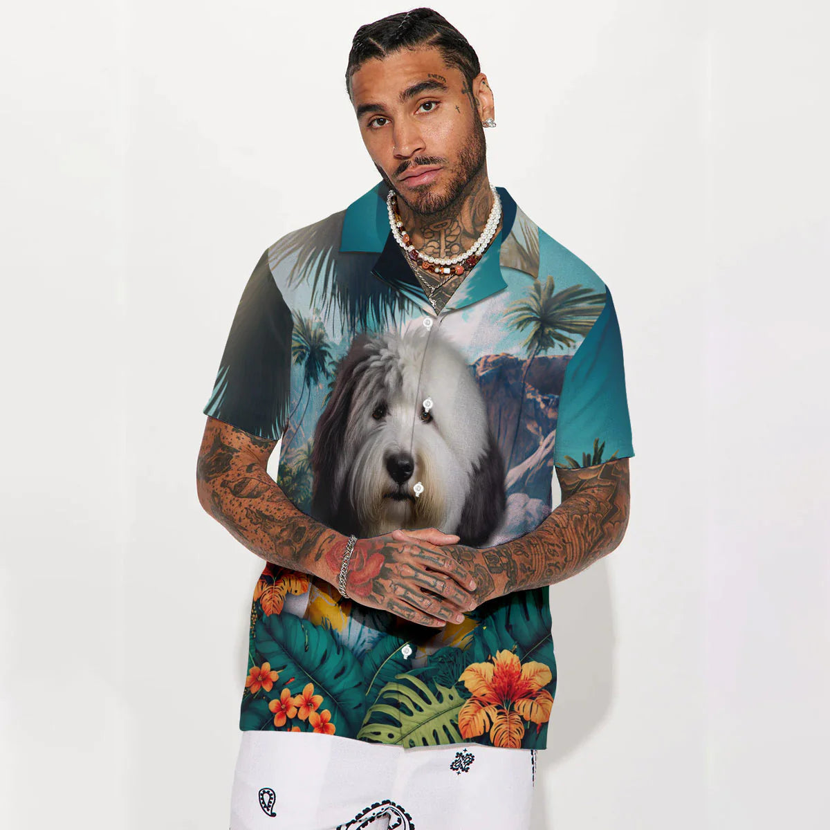 Old English Sheepdog - 3D Tropical Hawaiian Shirt