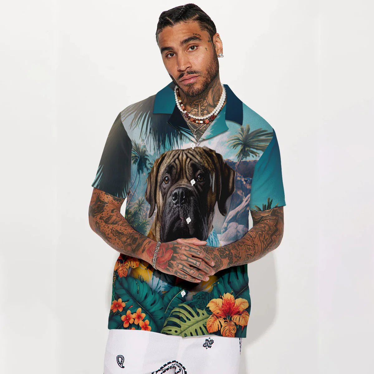 English Mastiff Brindle - 3D Tropical Hawaiian Shirt