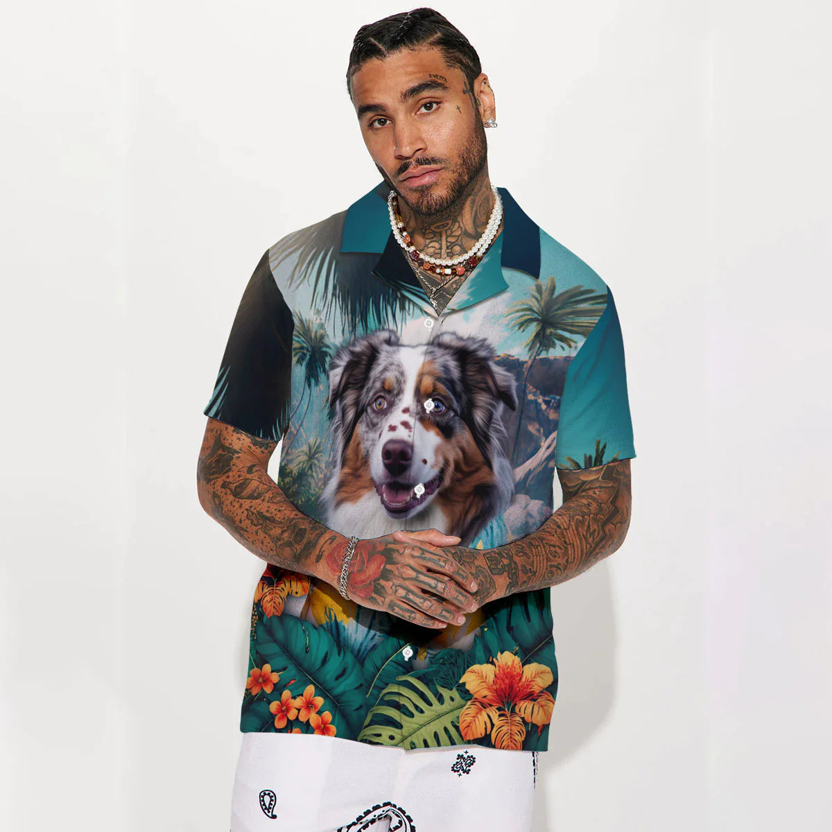 Australian Shepherd AI - 3D Tropical Hawaiian Shirt