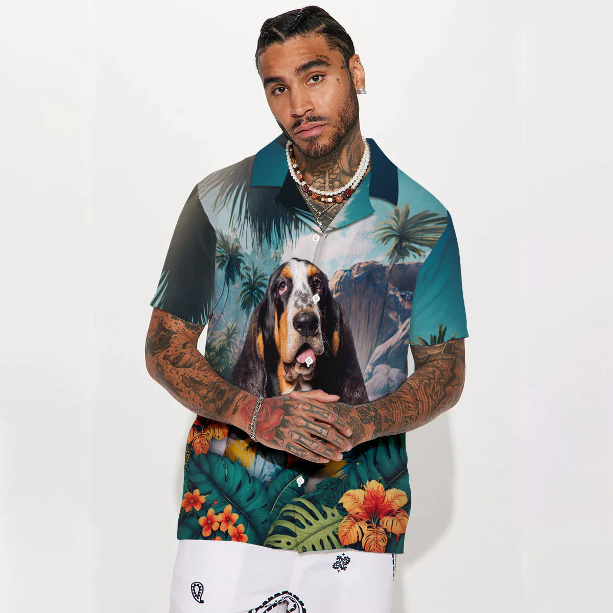 Basset Hound - 3D Tropical Hawaiian Shirt