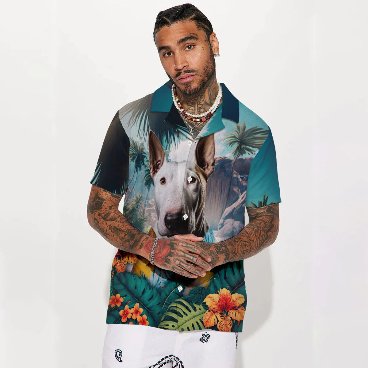 Bull Terrier AI - 3D Tropical Hawaiian Shirt