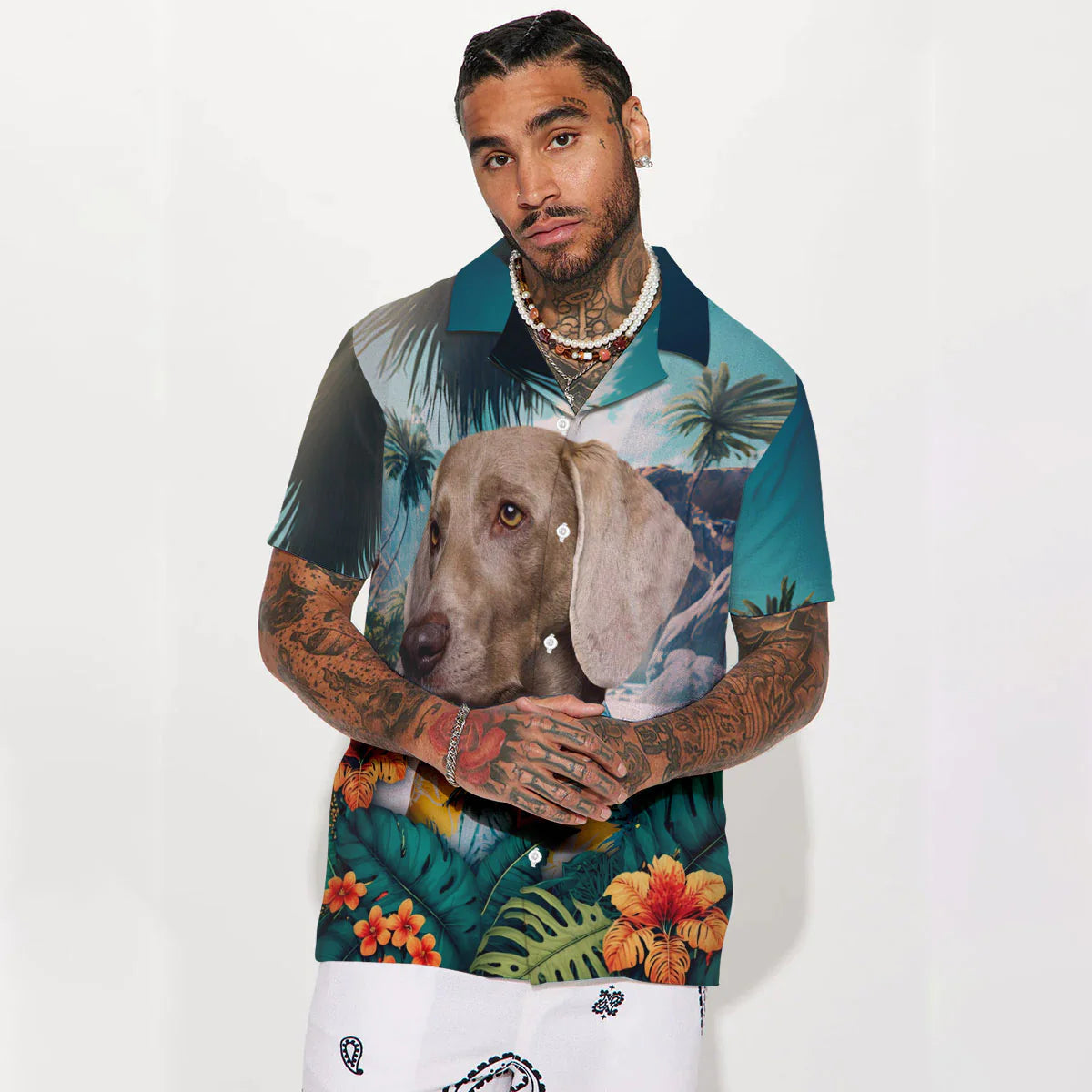 Weimaraner - 3D Tropical Hawaiian Shirt