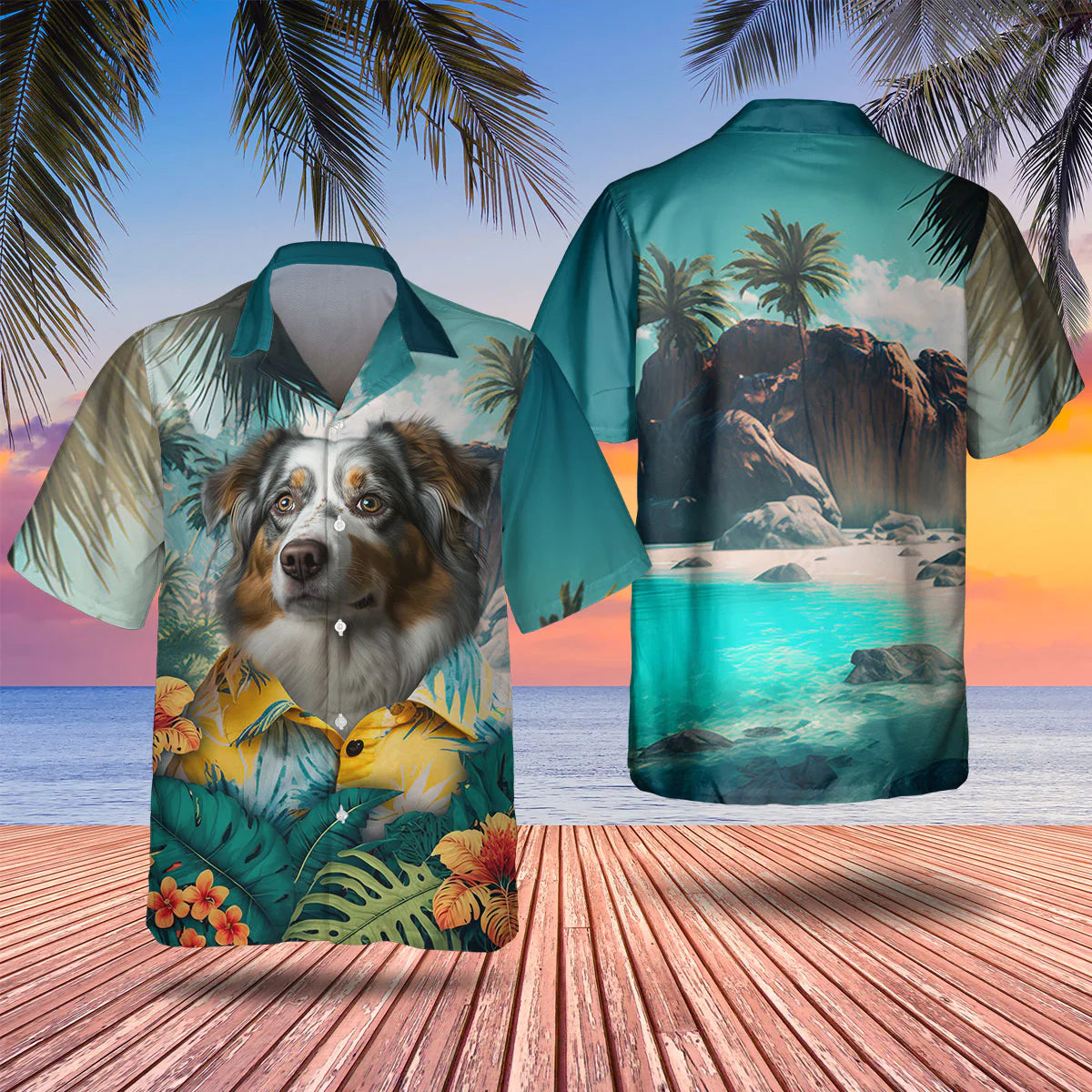 Australian Shepherd 2 AI - 3D Tropical Hawaiian Shirt